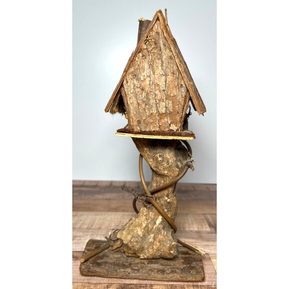 Rustic Handcrafted Wood Bark Birdhouse Sculpture Decorative Home & Garden Accent - Picture 5 of 6